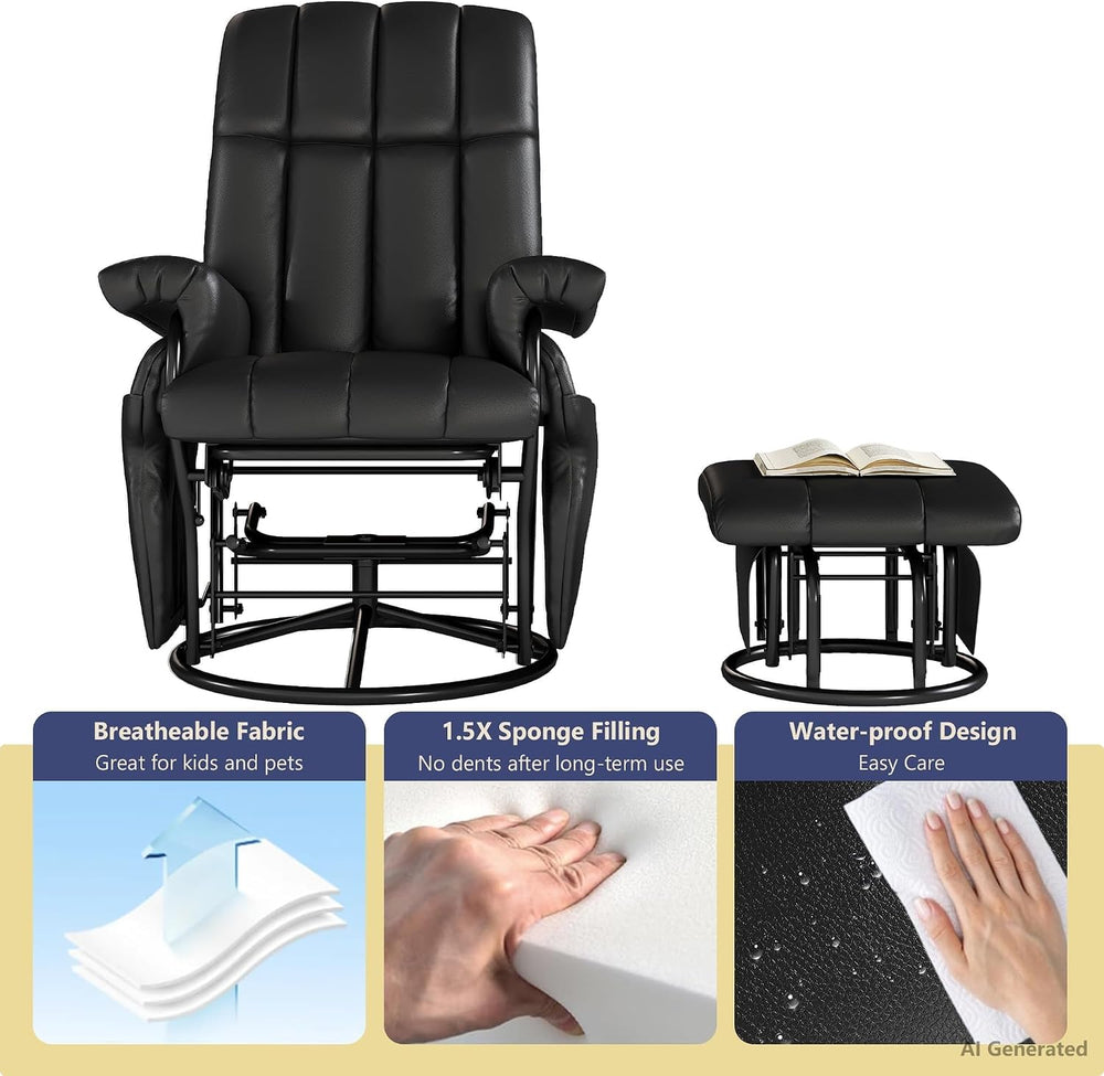 AODAILIHB 360° Swivel Glider Recliner with Ottoman