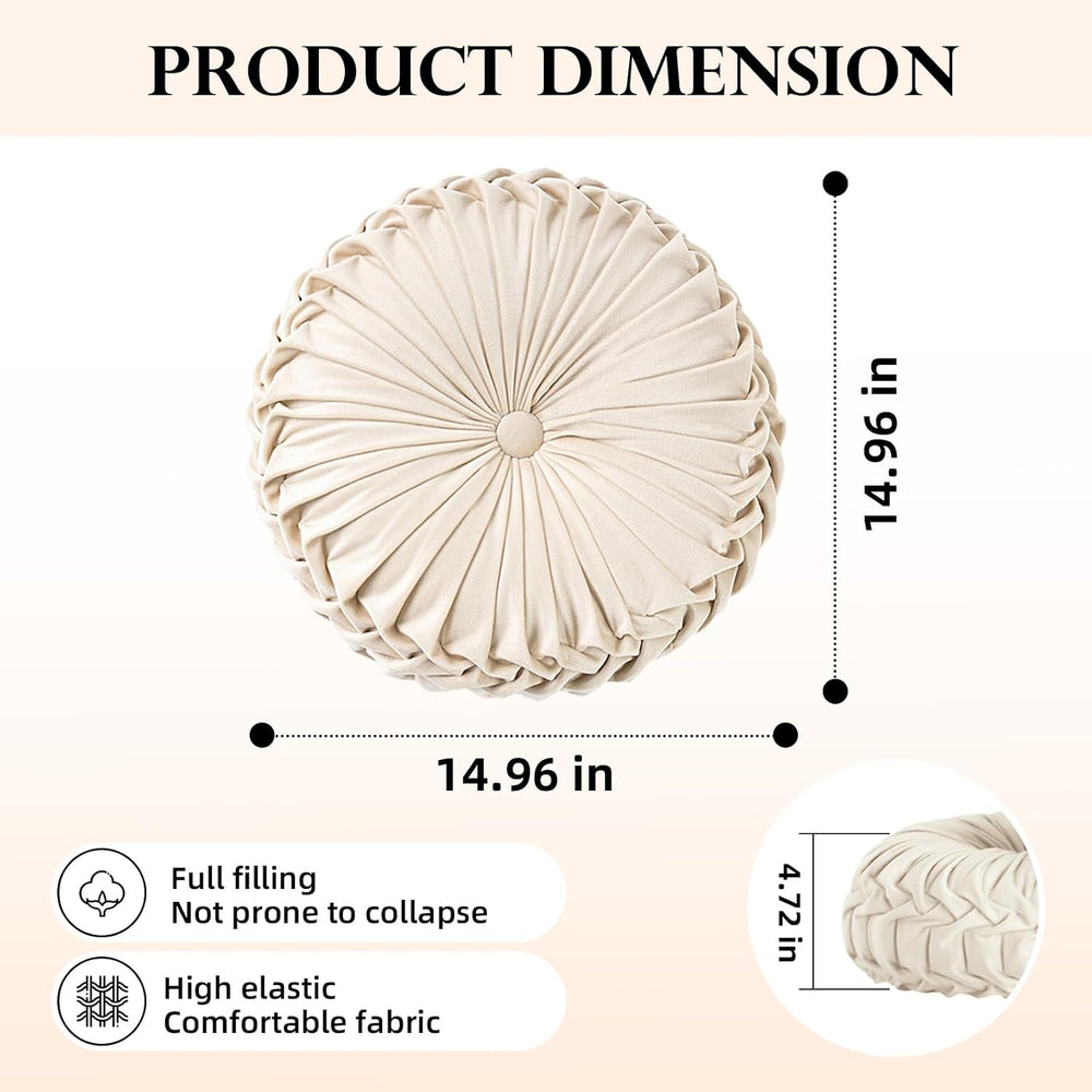 Teieas 2 Pcs Round Throw Pillows Decorative Velvet Pleated Bed Pillows