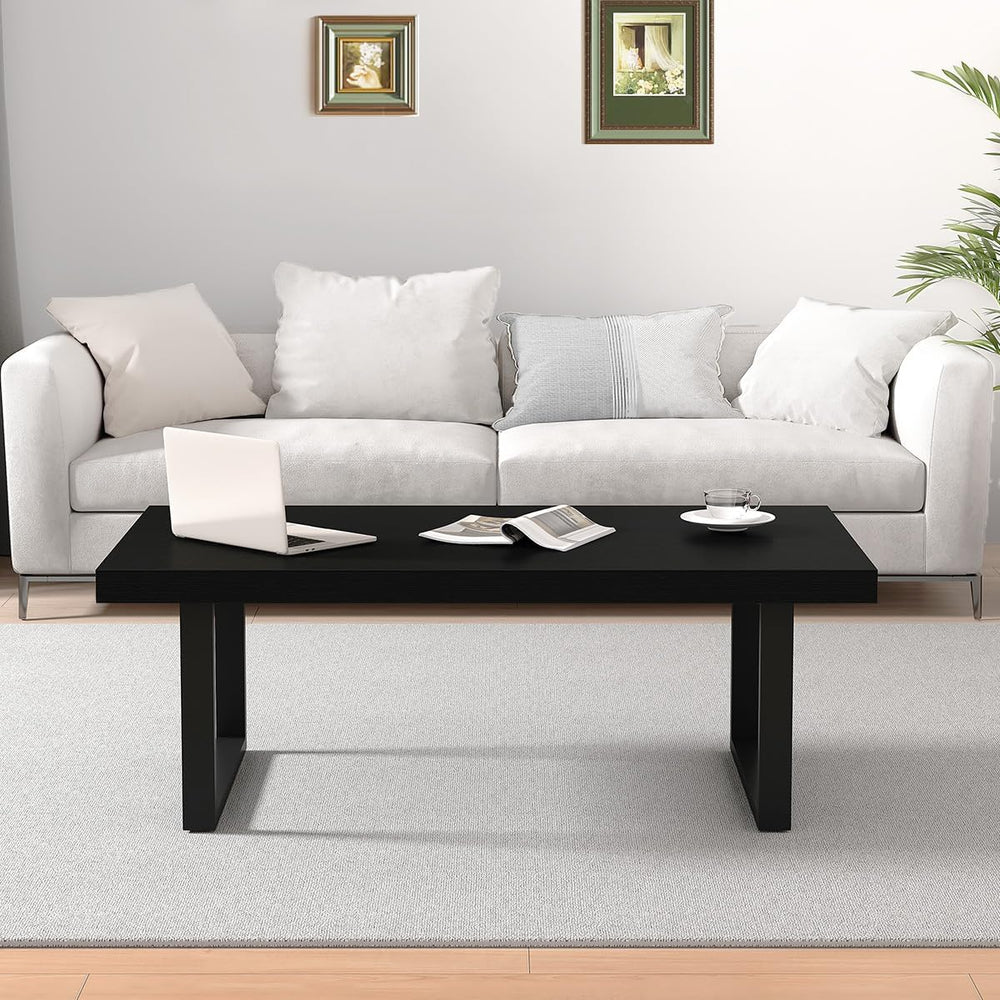 IBF Black Coffee Table,Simple Industrial Wood Center Table Black Oak 39 in