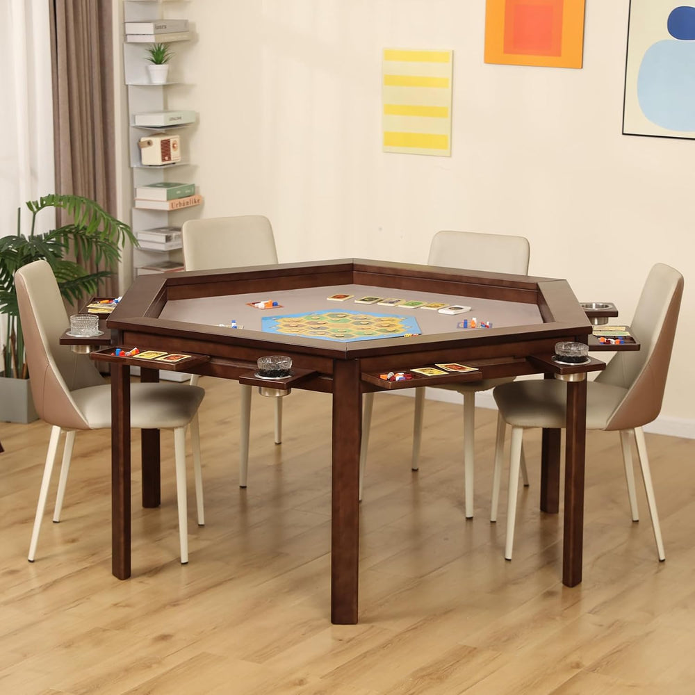 Coperat Hexagonal Solid Wood Game Table with Removable Top for 4-6 Players