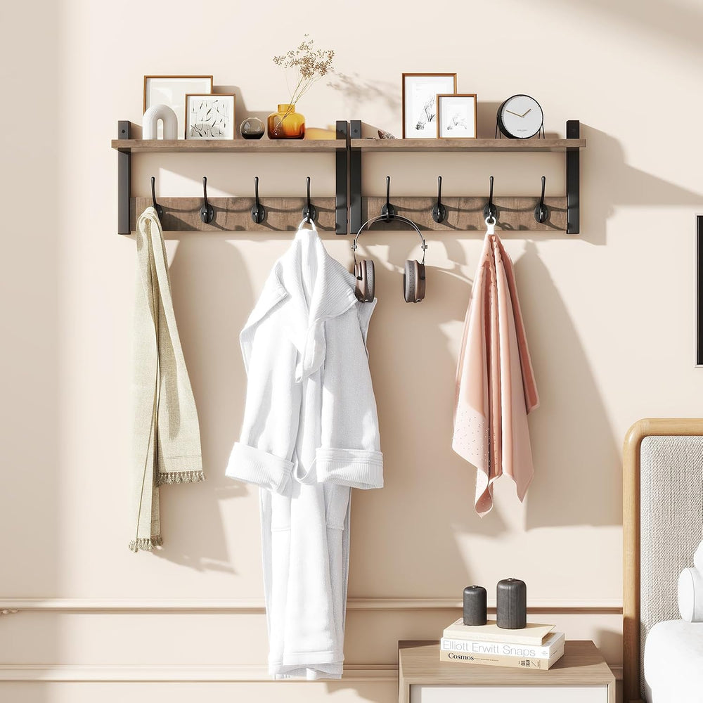 YMYNY Coat Rack Wall Mount with Shelf and Hooks, Silver Gray UHWS001Y-2