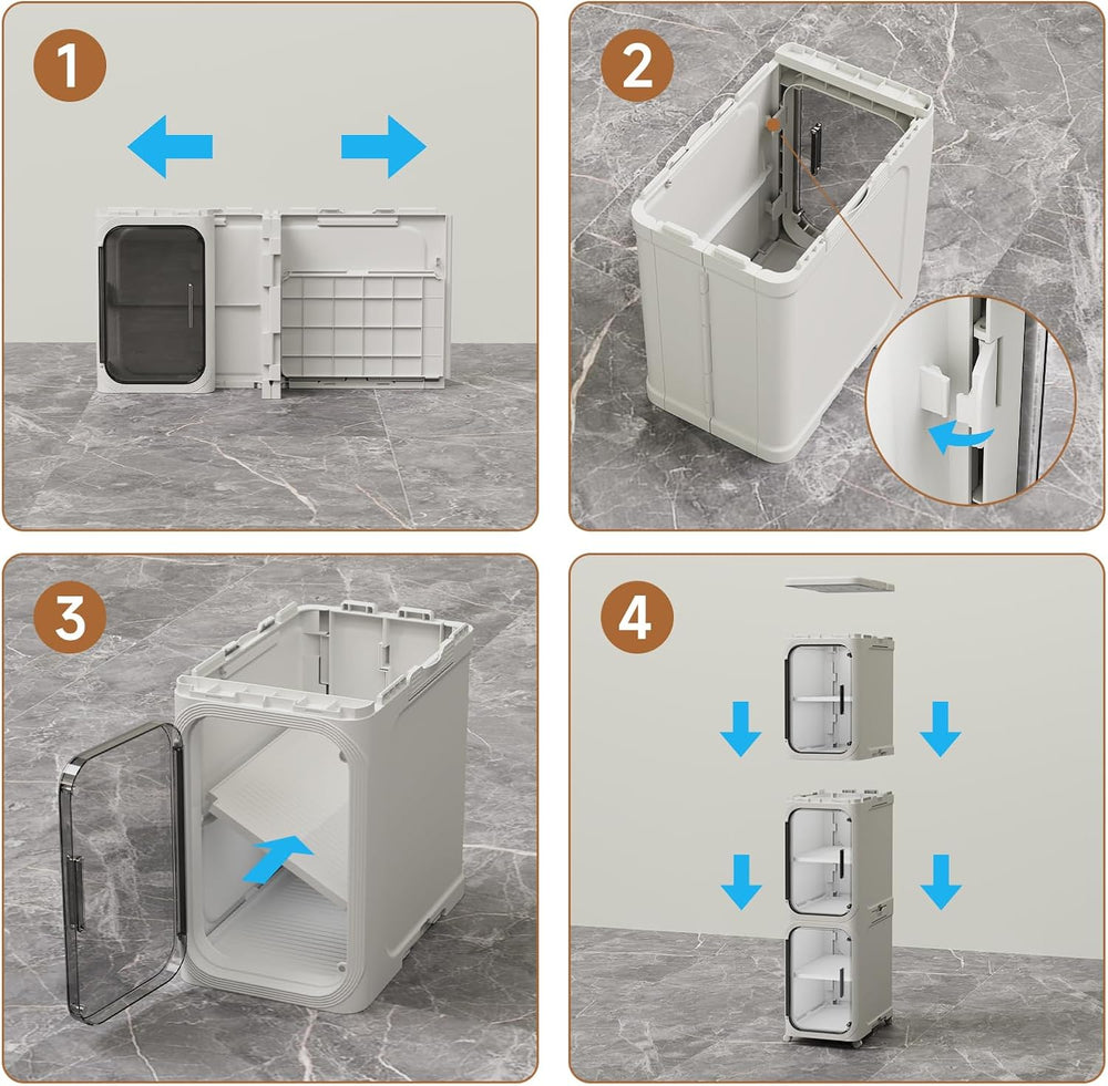 Narrow Bathroom Storage Cabinet, Adjustable Shelf Foldable Wheeled White 3T