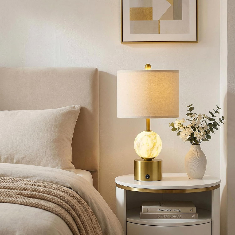 Oneach 20.5" Small Bedside Table Lamps for Bedroom Nightstands, Gold Gla...