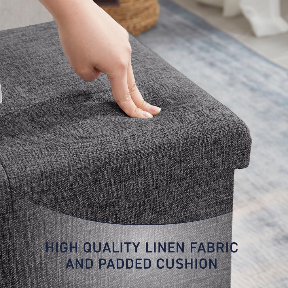 Ornavo Home 43 Inch Folding Extra Large Storage Bench, Linen, Dark Gray