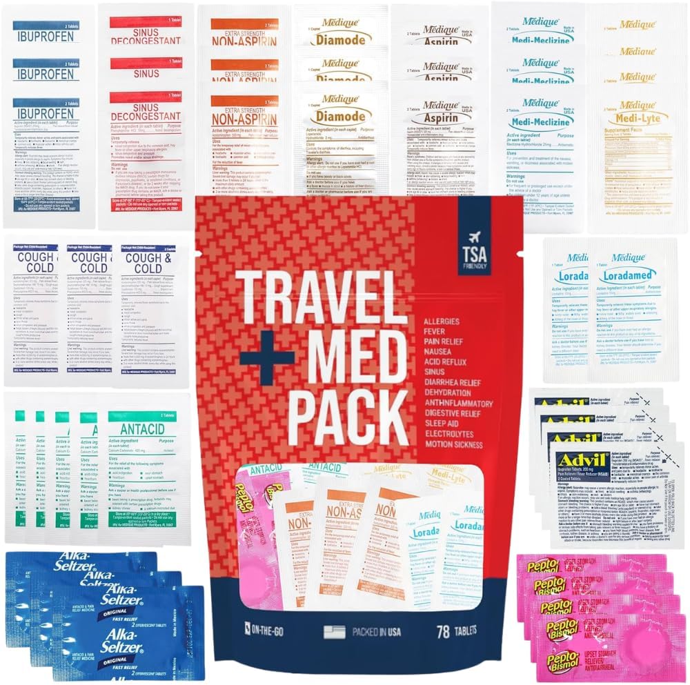 Travel Medicine Kit - 78-Piece TSA-Approved Urgent Care Kit Medication Pack f...