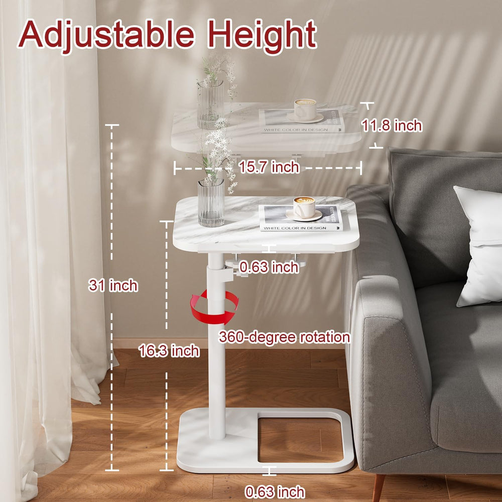 GOYLSER Adjustable Height Sofa C Table, 360° Swivel/180° Flip-Over Panel Side...