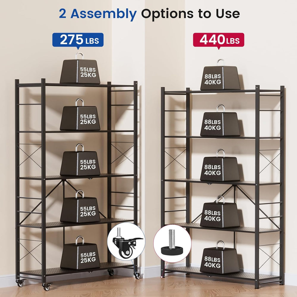 ALANNG 40" W Foldable 5-Tier Storage Shelves on Wheels Adjustable