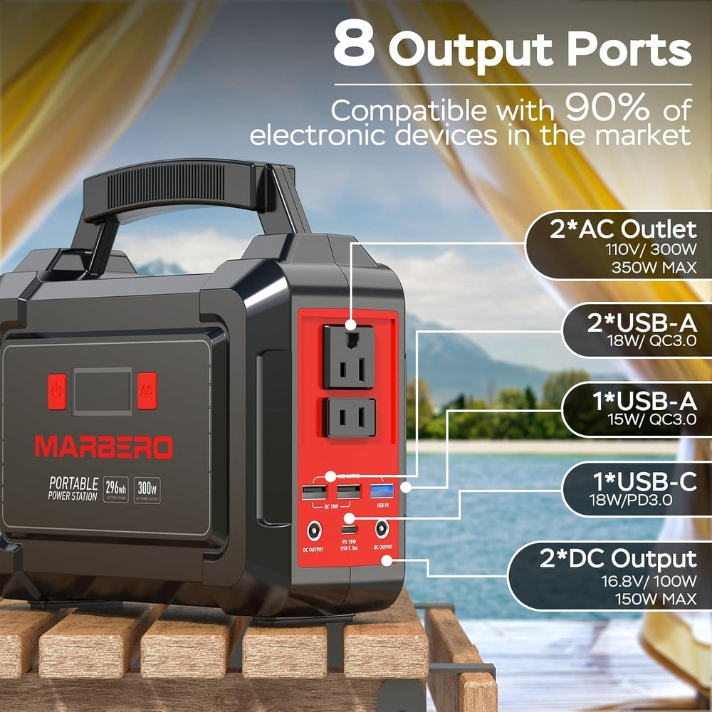MARBERO Portable Power Station 350W Peak Camping Solar Generator Laptop Charg...