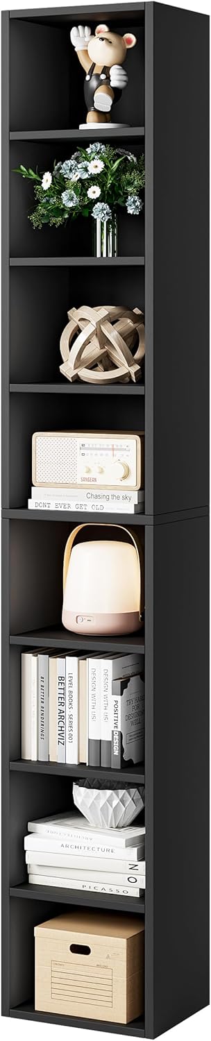 Bamjoy 71 Inches Tall Narrow Bookcase, 8-Tier Slim CD DVD Media Tower Rack, C...
