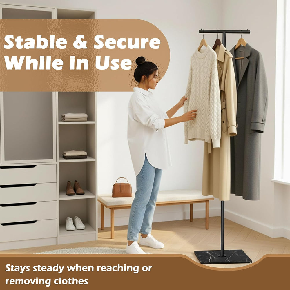 T-shaped Small Clothing Rack, Metal Coat Rack Freestanding with Marble Base