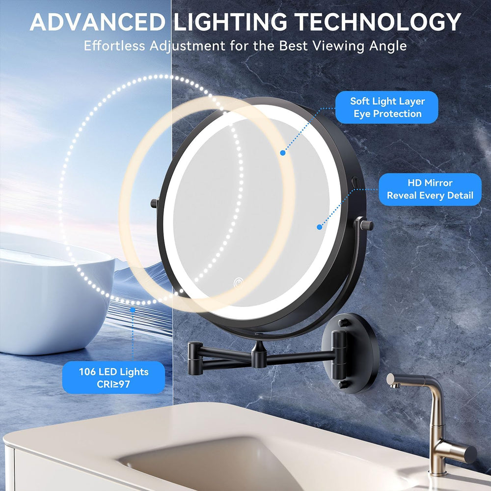 Auxmir 9″ 5000mAh 1X/30X Wall Mounted Lighted Magnifying Makeup Mirror