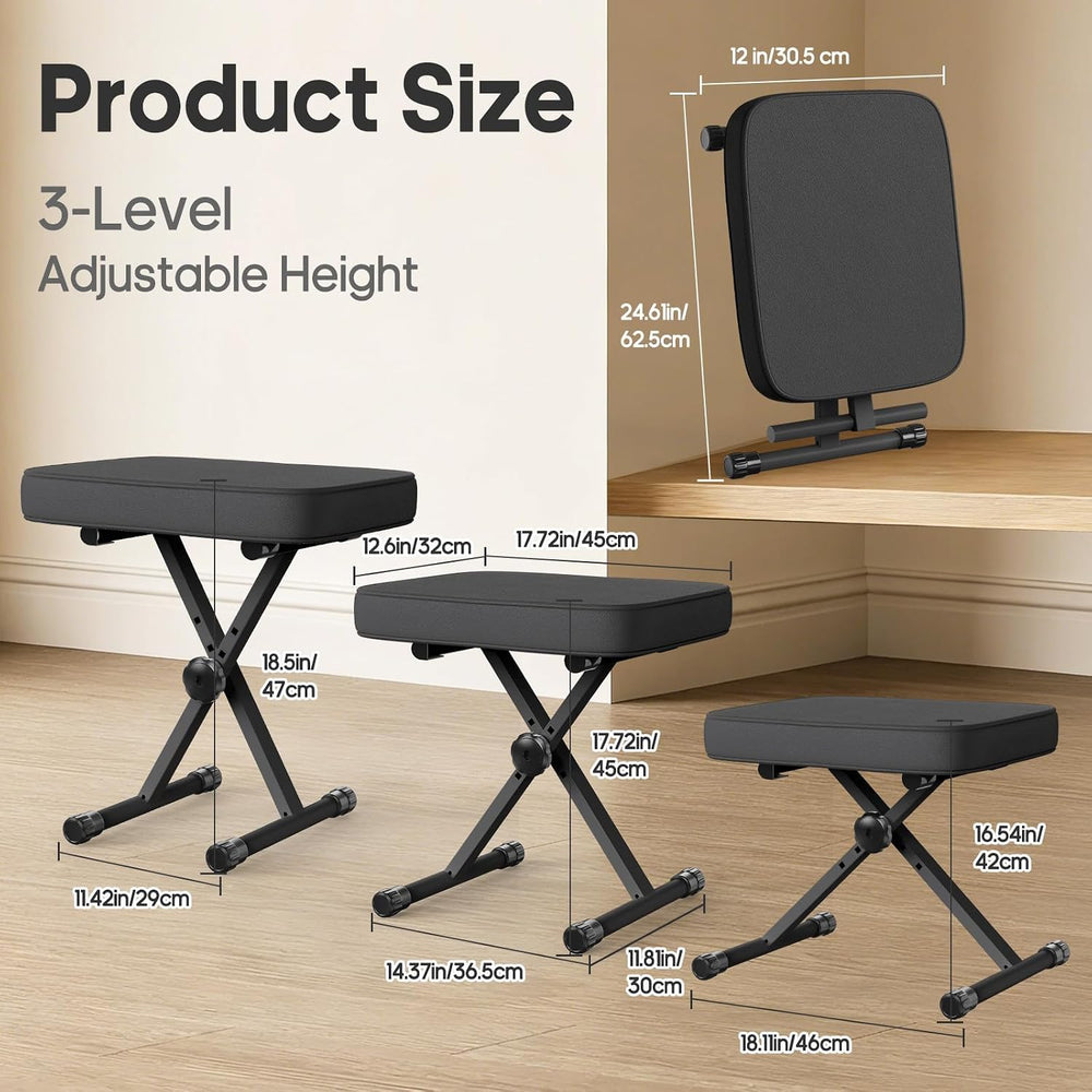 OLIXIS Adjustable Padded Piano Bench, Guitar, Keyboard Stool
