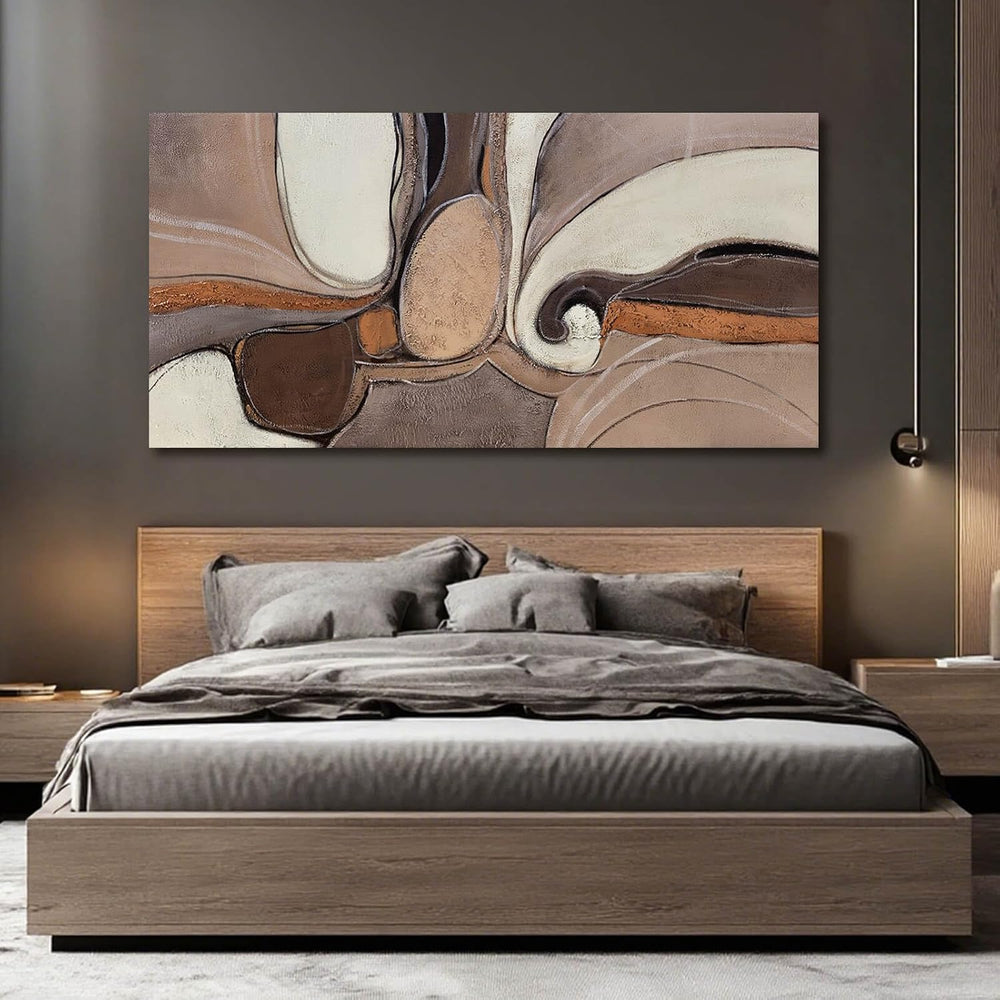 YETHEN WAL Neutral Earth-Tone Abstract Wall Art, Gold Accent Textured Canvas ...