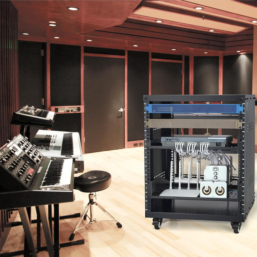 VEVOR 12U AV Rack Stand with Caster Wheels, Component Rack Cabinet Recording ...