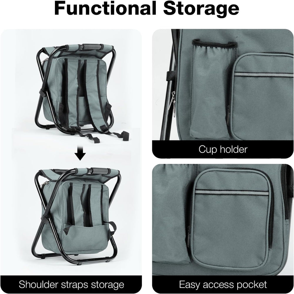 Portable Backpack Stool Cooler, Folding Seat Backpack Chair, Gray