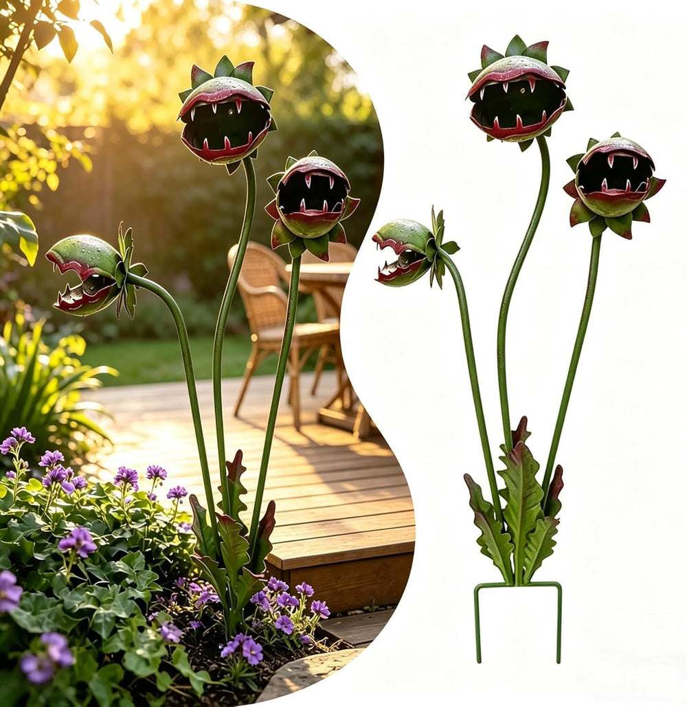 Venus Flytrap Garden Stake - 25inch Metal Outdoor Flowers Yard Art (1PCS)