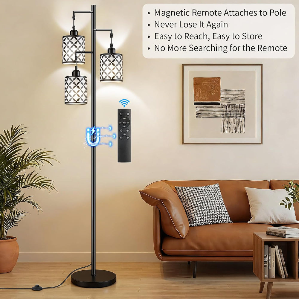 72" Dimmable Floor Lamp with Remote & Timer, Industrial Farmhouse Ru...