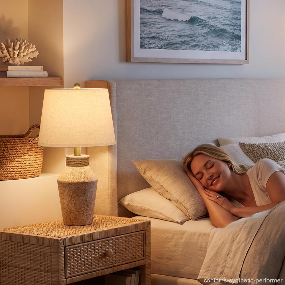 USumkky 22.5" Ceramic Table Lamp Coastal Farmhouse Bedside Lamp Sand Beige