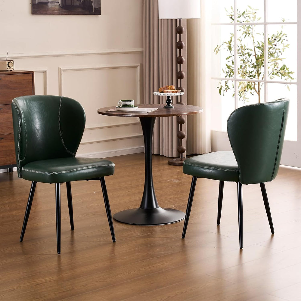 Dining Chairs Set of 2, Upholstered Synthetic Leather Kitchen Chairs, Mid-Cen...
