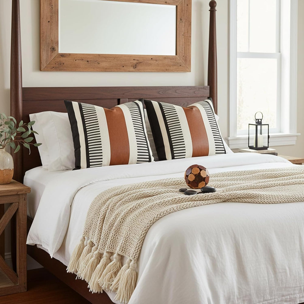 Decorative Striped Throw Pillow Cover 26x26 Inch Black White & Brown