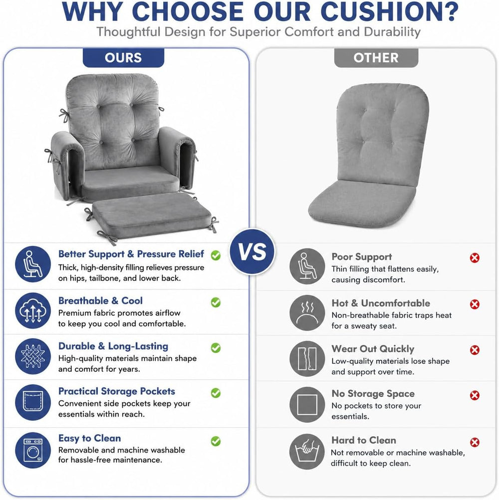 Glider Rocker Replacement Cushions Set, Filled with Shredded Memory Foam and ...