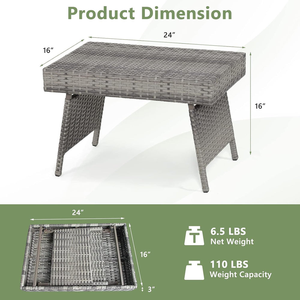 Tangkula Outdoor Folding Rattan Side Table