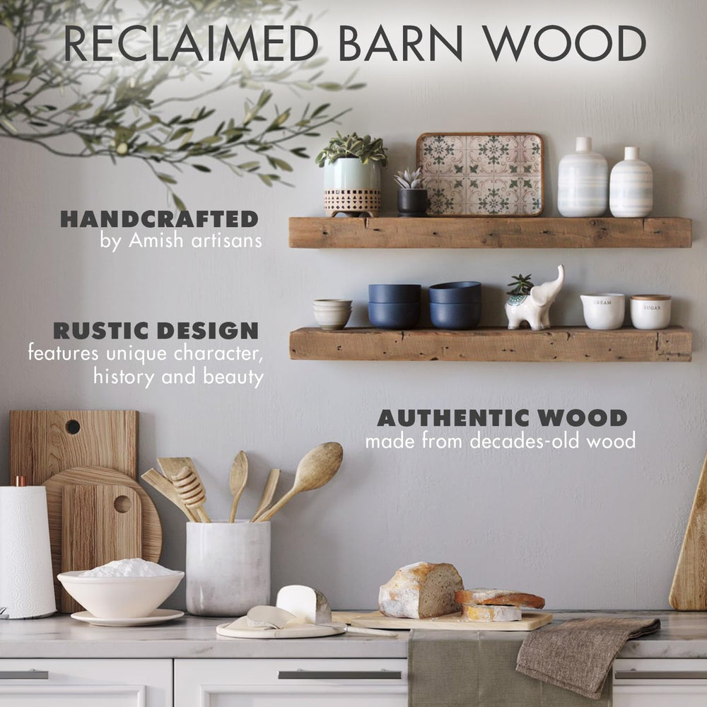 Urban Legacy Reclaimed Barnwood Planks | Floating Shelves for Wall w/Flush Mo...