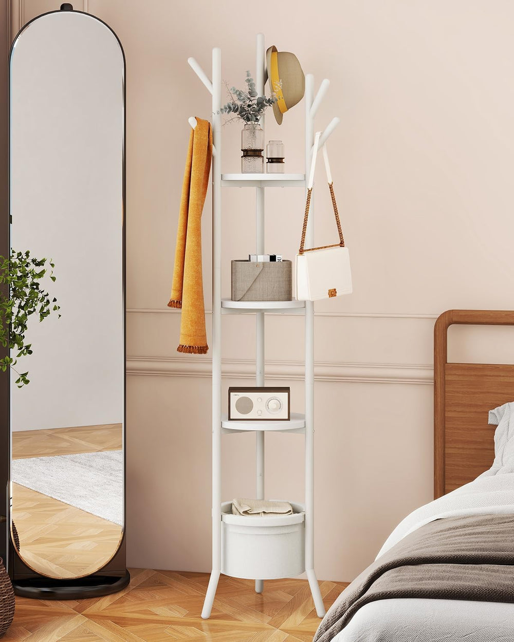YMYNY Coat Rack, Freestanding Coat Stand with Storage Shelves, Hall Trees wit...