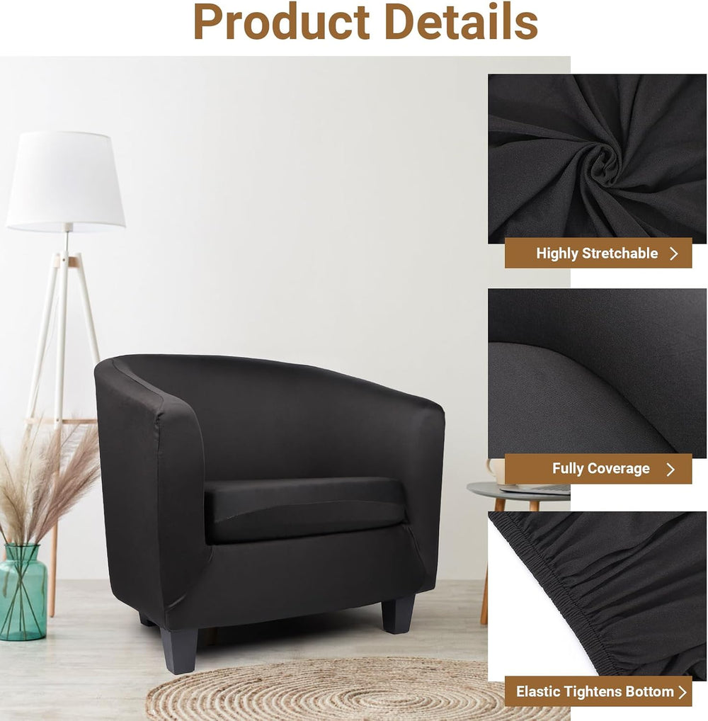 Club Chair Slipcover, Stretch Black Tub Barrel Chair Covers Slipcovers 2 Piec...