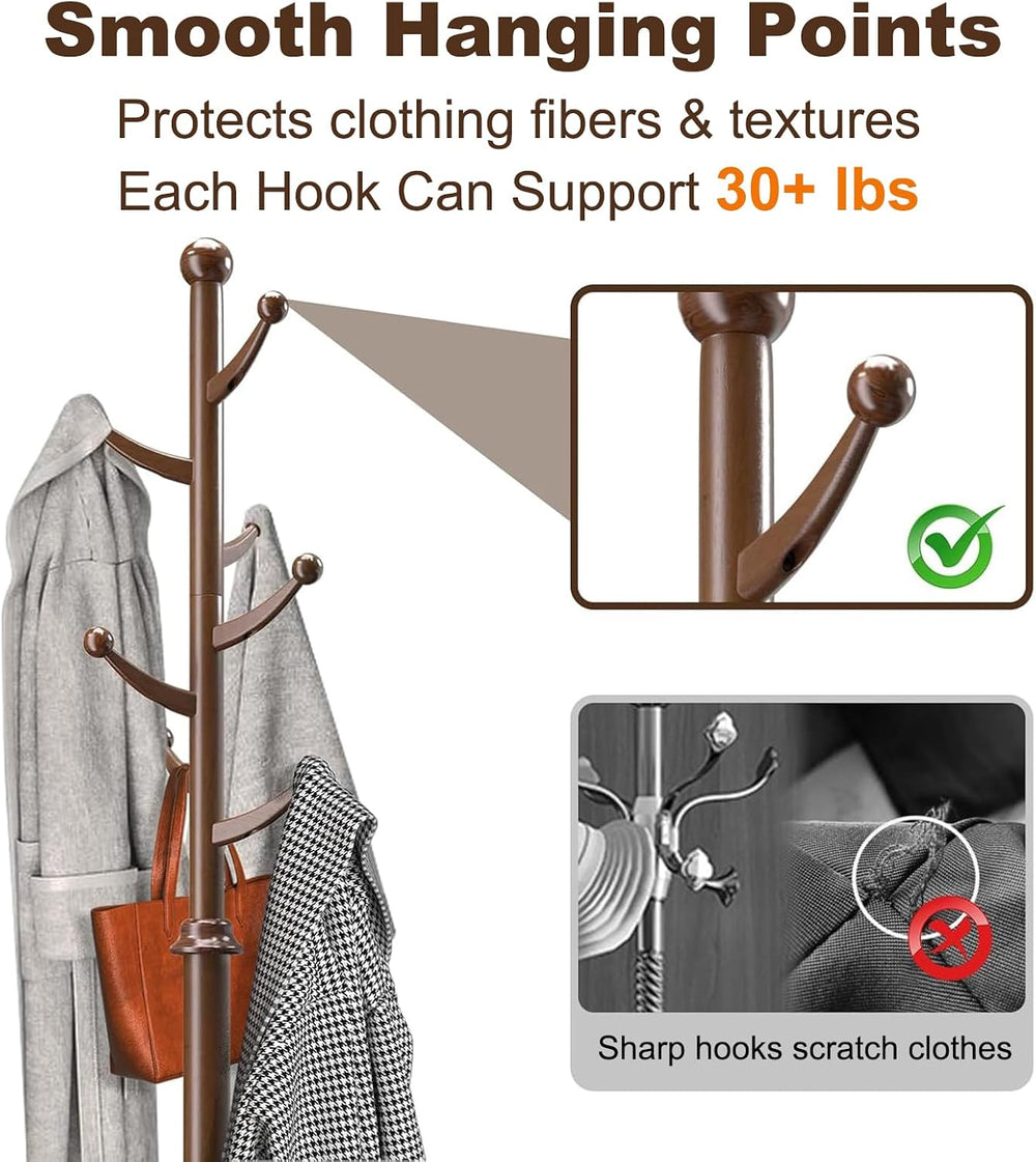 Wooden Coat Rack Freestanding, Coat Racks with 7 Hooks, Coat Tree Freestandin...