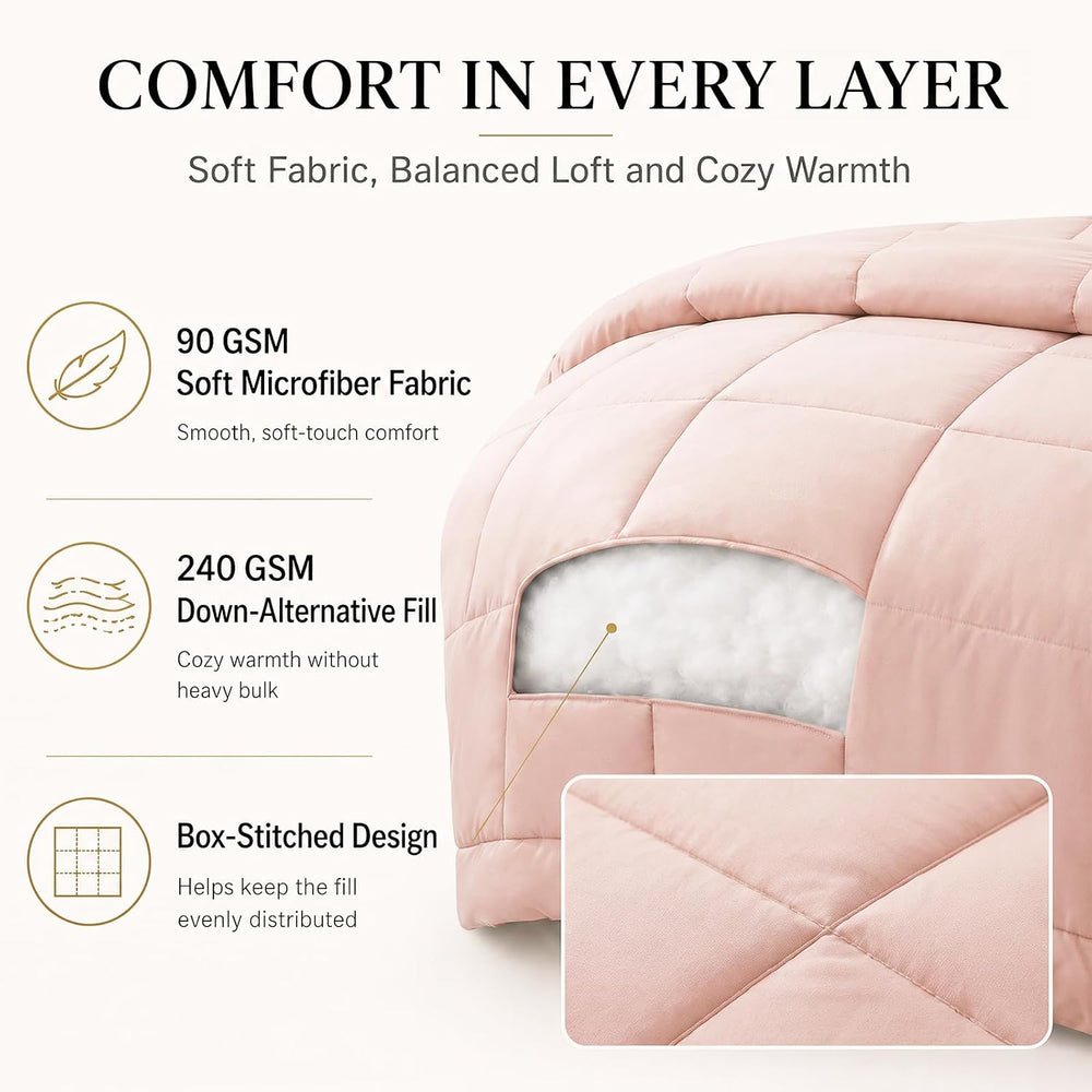 CozyLux Queen Comforter Set Blush Pink - 7 Pieces Bed in a Bag