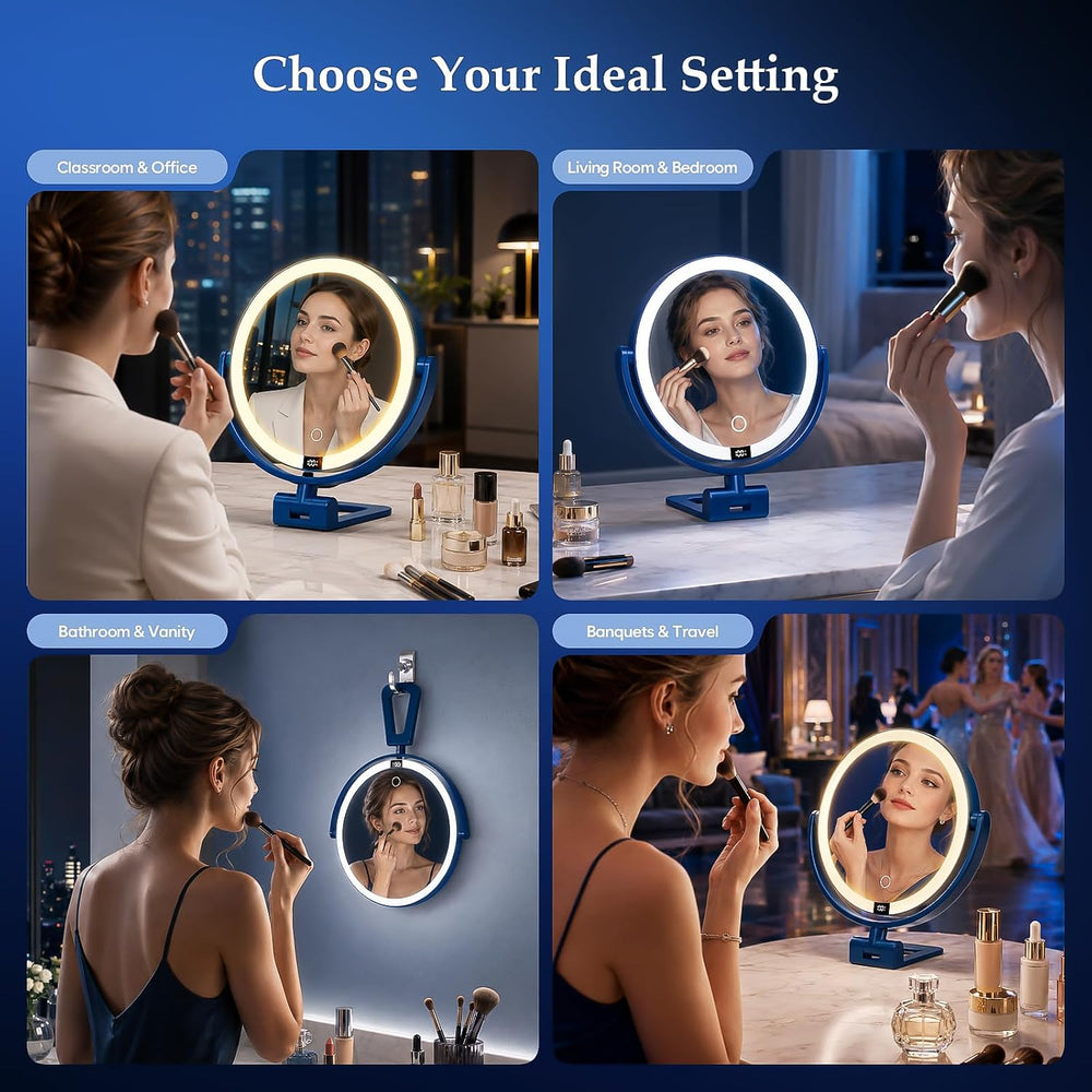 1X/30X Makeup Mirror with Lights, Magnifying Mirror (Blue)