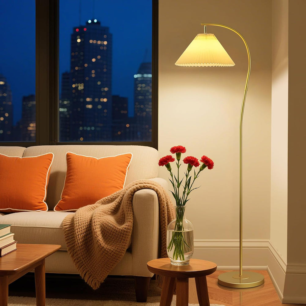 Unique Gold Arc Pleated Floor Lamp, 12W Bulb 3-Color Dimming