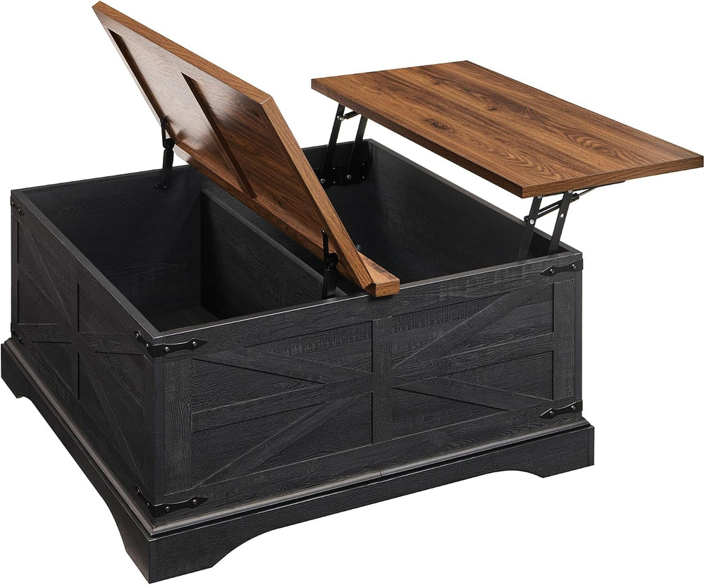 JXQTLINGMU Farmhouse Square Lift-Top Coffee Table with 36" Large Storage