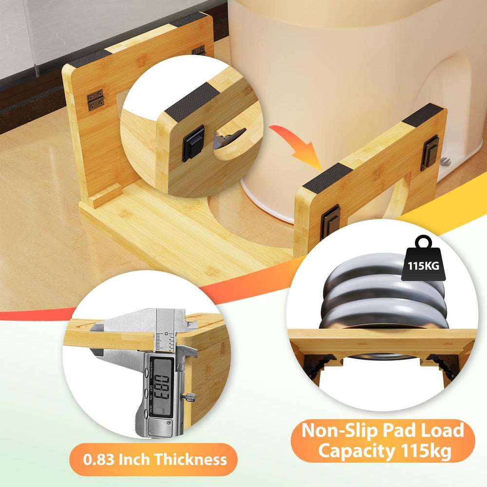 Olldide Folding Toilet Stool 7"&9" Adjustable, Bamboo Poop Stoo...