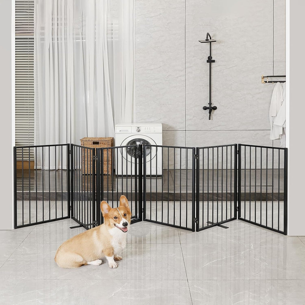 Metal Freestanding Dog Gates with Door for Outdoor Indoor,120'' Extra...