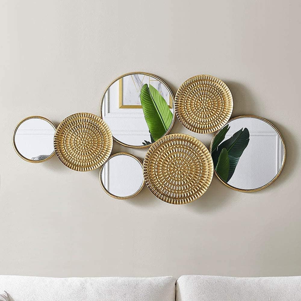 Oakrain Home Decor Metal Wall Decor with Multi Circle Plates Mirror, Large Mo...