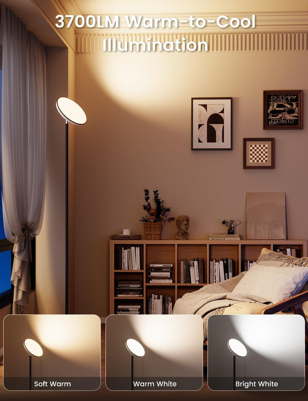 UFO Torchiere Floor Lamp, RGB Ambient Light, 42W 3700LM, Black