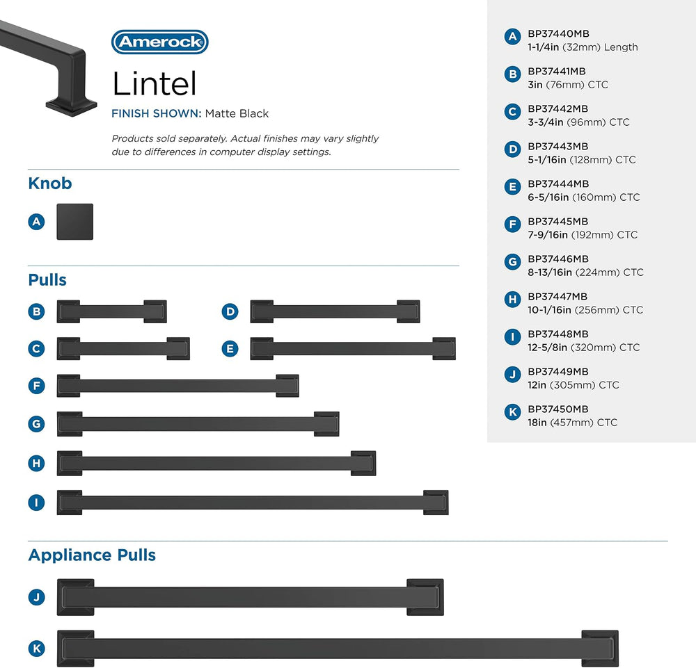 Amerock 12-5/8" Lintel Matte Black Drawer Pull