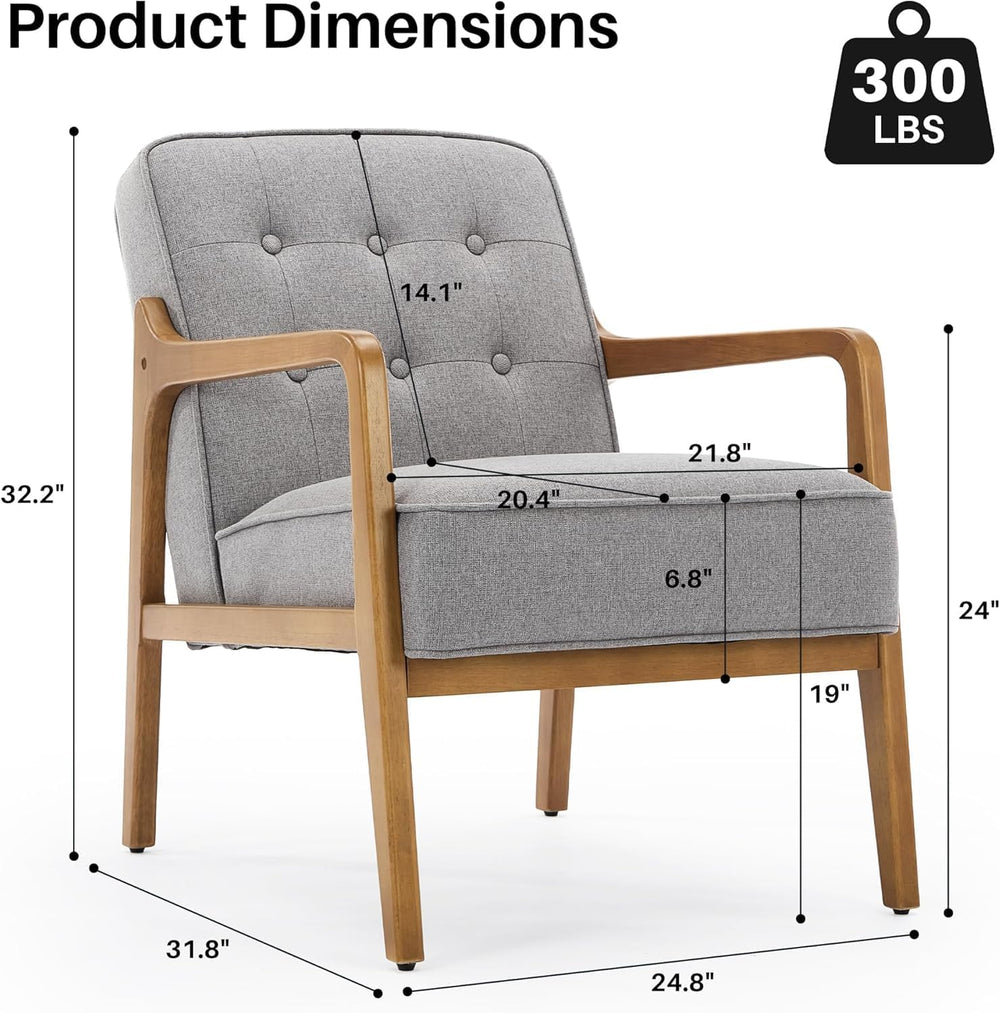 SOFTHION Linen Mid Century Modern Chair with Solid Wood Frame 2-Pack, Grey