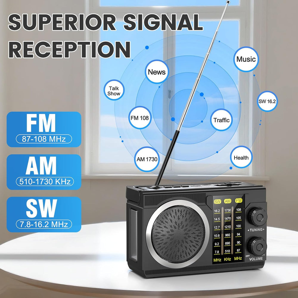 PRUNUS J-135 AM FM Radio Portable Bluetooth,Solar/AA Battery Operated