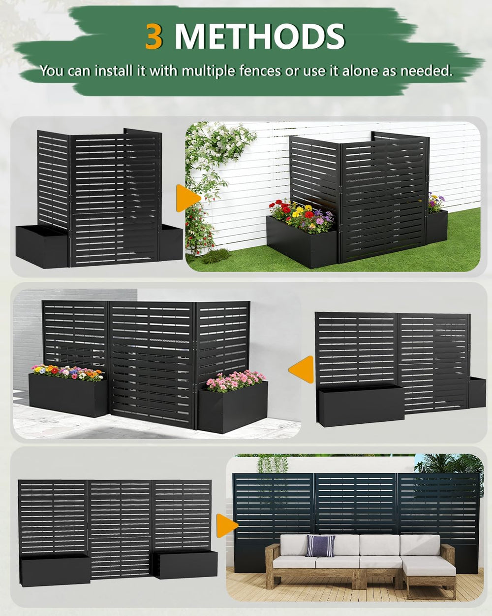 FOOWIN Air Conditioner Fence, 3 Panels Metal Privacy Screen with Planter Box,...