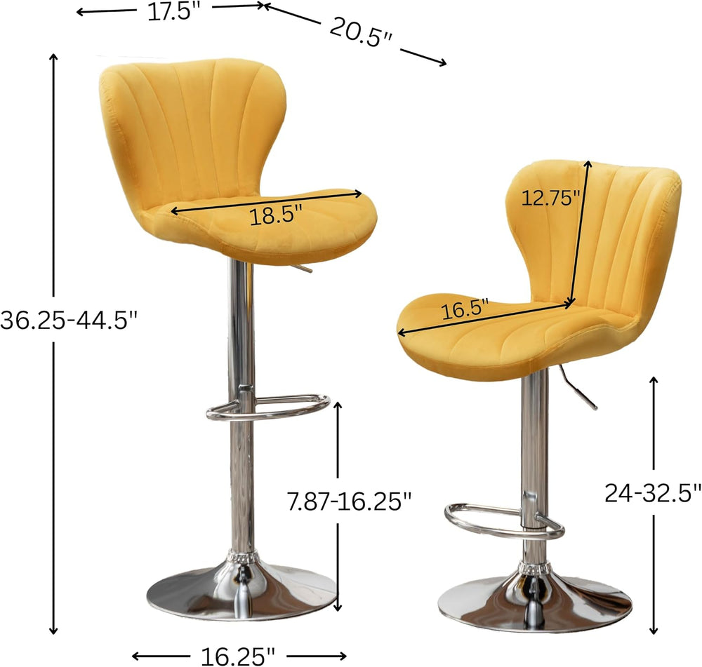 Roundhill Furniture Ellston Velvet Adjustable Swivel Barstools in Yellow, Set...