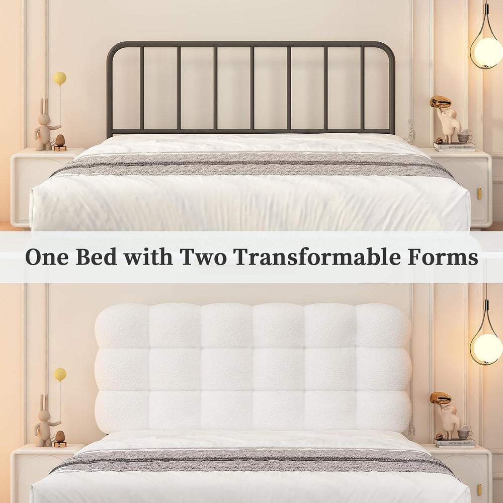 BarnFurin Queen Bed Frame, Soft Teddy Cloud Boucle Headboard, White