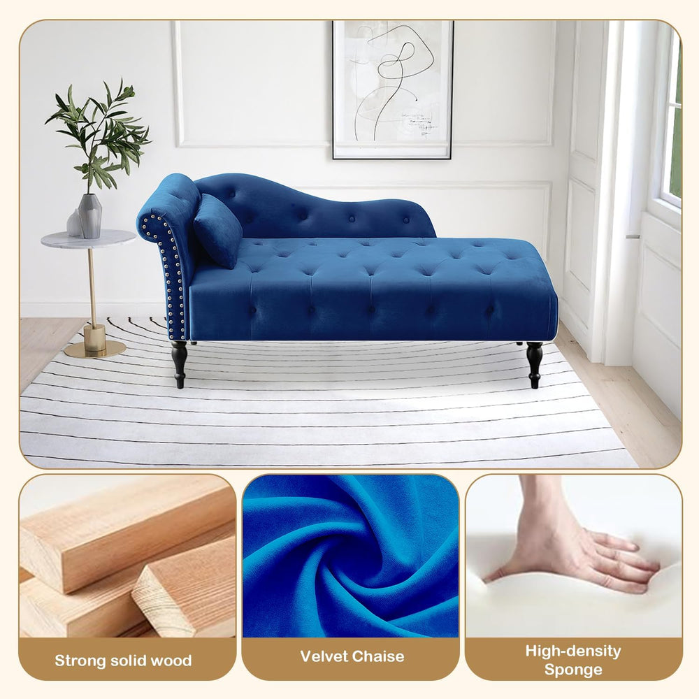 60.6" Velvet Chaise Lounge, Buttons Tufted Nailhead Trimmed, Upholstered...