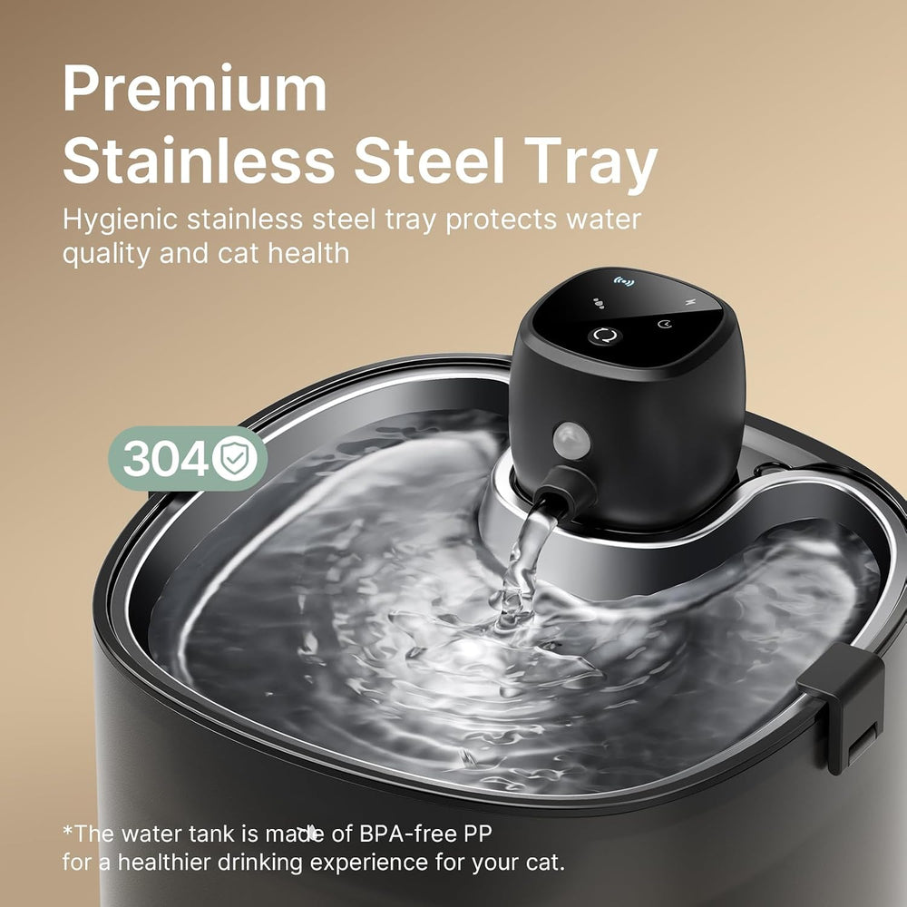 Cordless Cat Water Fountain, 78oz/2.3L, Battery Operated, Silver