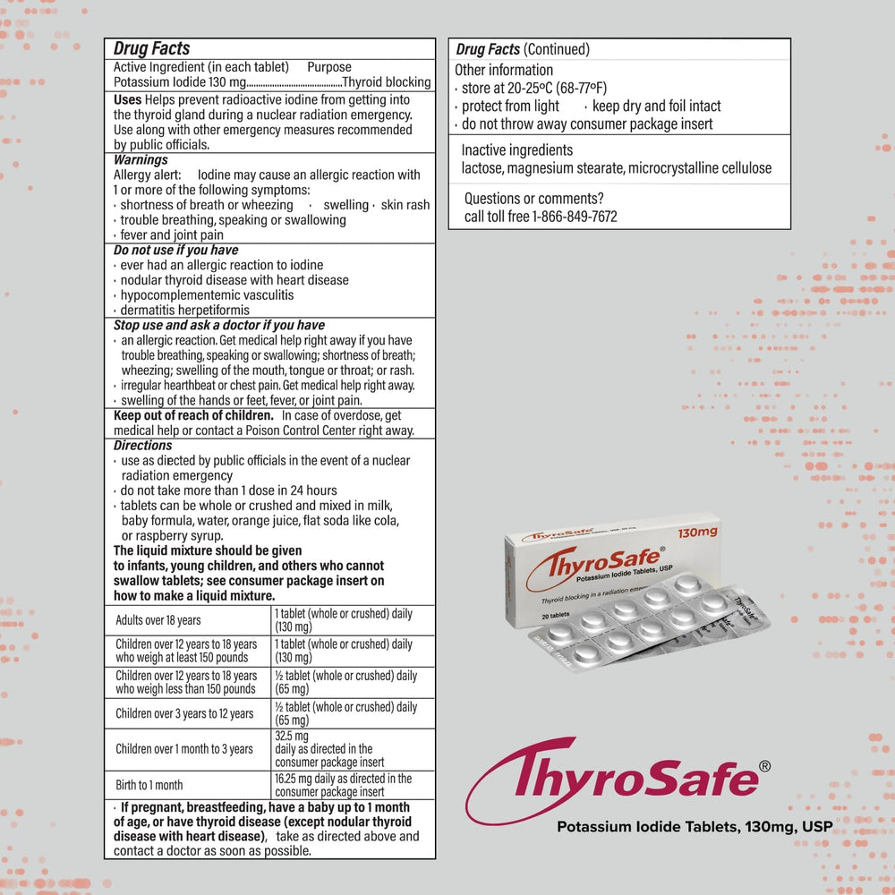 ThyroSafe Potassium Iodide 130mg Tablets (KI Pills) - Iodine for Radiation Em...