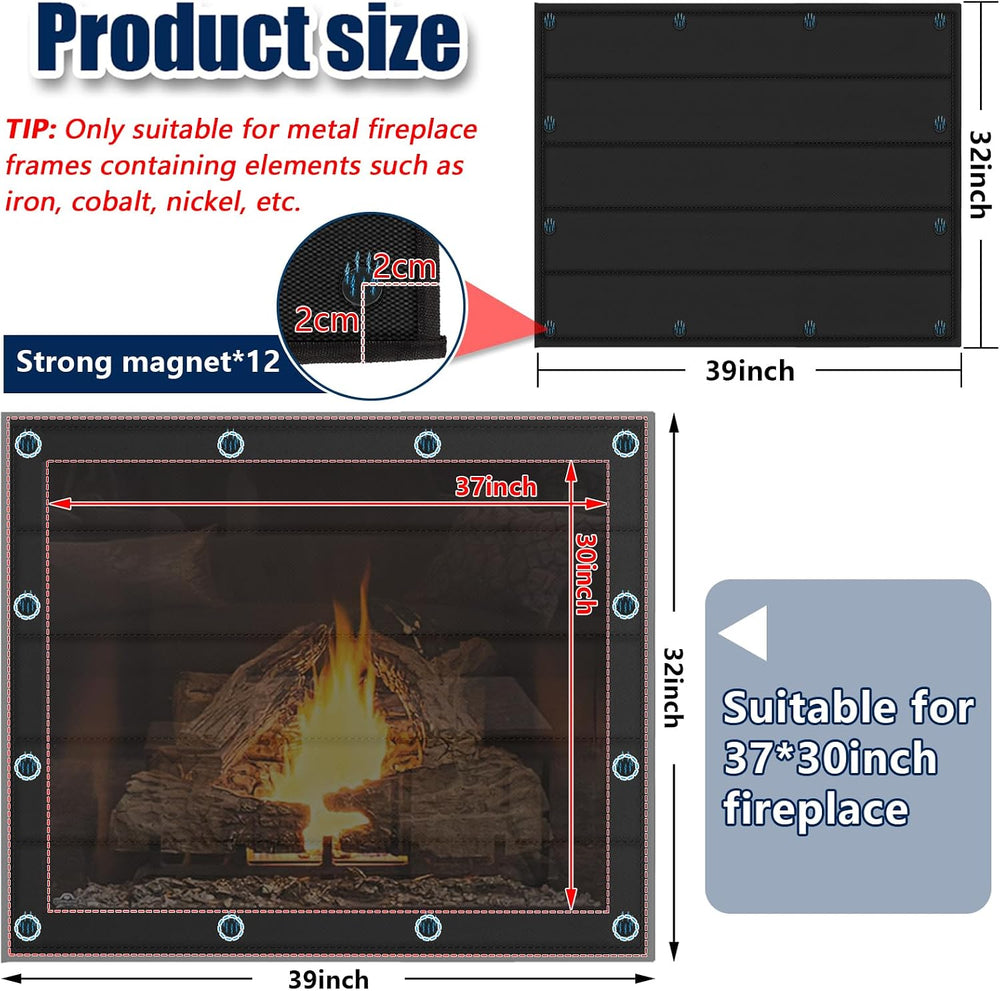 Magnetic Fireplace Cover 39"x32" Fireplace Draft Stopper Blocker In...