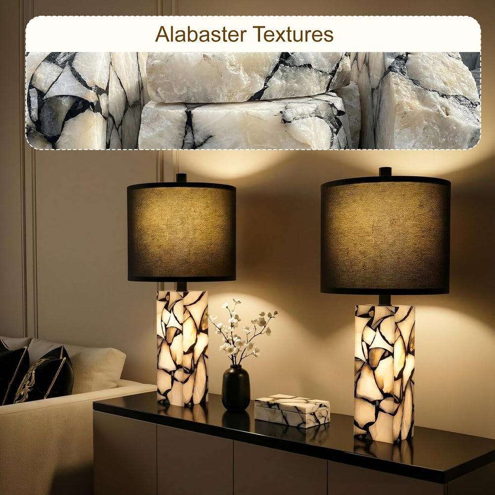 Scenekoy 23" Alabaster Table Lamps Set of 2 for Bedroom with Night Light