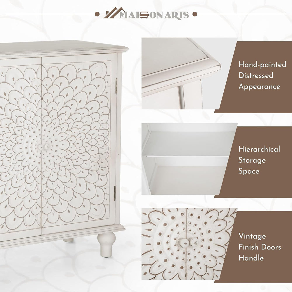 MAISON ARTS Accent Cabinet with Doors, Carved Wood Decorative Cabinet